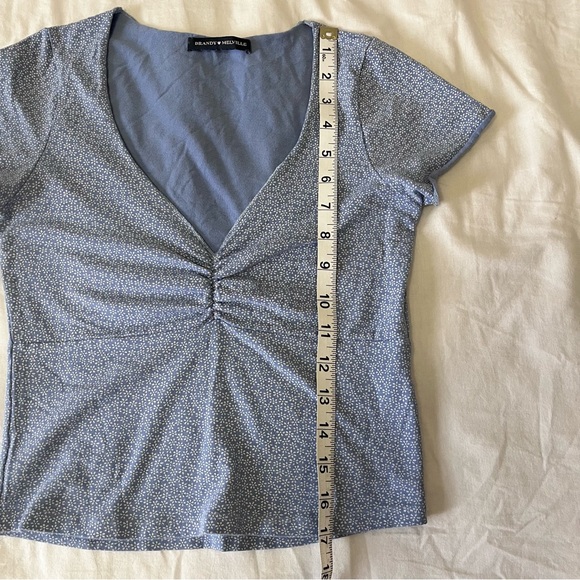 Brandy Melville Light Blue Ruched V-Neck Blouse - Picture 3 of 4